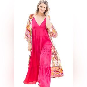 NWT Papillon Floral & Peacock Printed Duster sundress in fushia